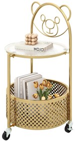 Mesa de centro móvel de vidro com 2 andares e estampa de urso - branca