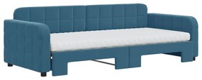 Sofá-cama com gavetão e colchões 90x200 cm veludo azul