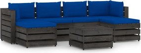 7 pcs conj. lounge jardim + almofadões madeira impreg. cinzento