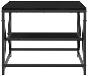 Mesa de Café Carvalho Preto com Prateleira, 51x50x40 cm, Feita de Made