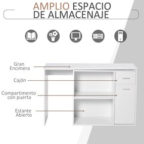 HOMCOM Secretária de Canto Secretária Giratória 180º com 2 Prateleiras 1 Gaveta 1 Armário para Escritório Casa 117x82x74cm Branco