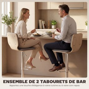 Conjunto de 2 bancos de bar, com altura ajustável, encosto e apoio para os pés, giratórios a 360°, 41 x 47,5 x 81-102 cm, cinzento