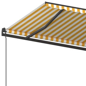 Toldo retrátil manual com postes 5x3,5 m amarelo e branco