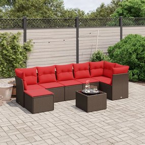 vidaXL 8 pcs conjunto sofás de jardim c/ almofadões vime PE castanho