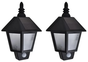 Candeeiros de parede solares 2 pcs c/ sensor de movimento preto