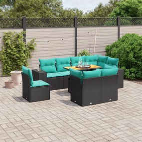vidaXL 9 pcs conjunto de sofás p/ jardim c/ almofadões vime PE preto
