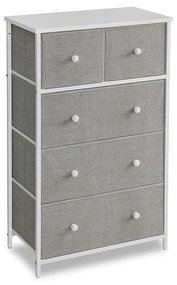 Cómoda com 5 gavetas em tecido e armação em metal 30 x 56 x 93 cm cinzento e branco