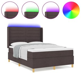 Cama Box Spring com Colchão e LED Castanho Escuro 140x200 cm em Tecido