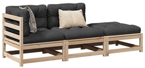 vidaXL 3 pcs conjunto sofás de jardim c/ almofadões pinho maciço