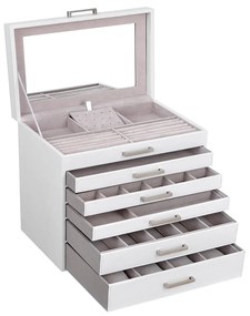 Caixa de joias SONGMICS, organizador de joias, estojo grande para joias, com 6 camadas e 5 gavetas, branco JBC138