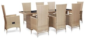 vidaXL 9 pcs conjunto jantar exterior com almofadões vime PE bege