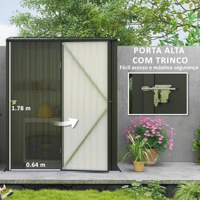 Abrigo de Jardim 1,34m² 161,5x94,5x196 cm Abrigo de Exterior de Aço Galvanizado com Porta e Fechadura Preto