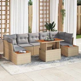 Conjunto de Sofá de Jardim de 8 Peças com Almofadas Bege de Rattan Poliéster