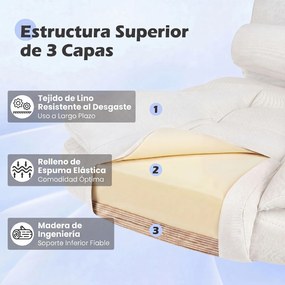 Cadeira de Escritório Ergonómica, 66 x 59-98 x 108-118 cm, Encosto Reclinável de 90-135°, Bege