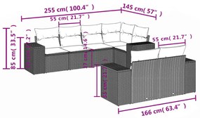 7 pcs conjunto de sofás p/ jardim com almofadões vime PE bege