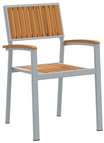 Conjunto de Cadeiras de Jardim Empilháveis 6 pcs Cinza Aço e Madeira d