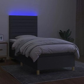 Cama box spring c/ colchão e LED 90x200 cm tecido cinza-escuro