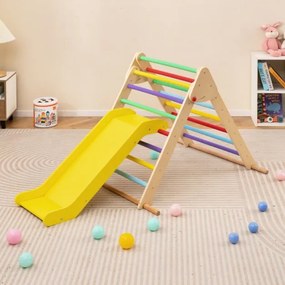 Conjunto de escalada triangular dobrável com escorrega para crianças e barras de madeira de faia Ginásio de interior multicolorido