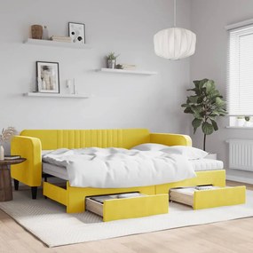 Sofá-cama com gavetão e gavetas 90x200 cm veludo amarelo