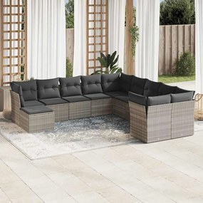 vidaXL 11 pcs conjunto sofás de jardim c/ almofadões vime PE cinzento