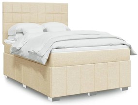 vidaXL Cama com molas/colchão 160x200 cm tecido cor creme