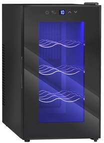 HOMCOM Cave para Vinhos com Refrigeração Termoelétrica Dupla Temperatura Ajustável 8-18℃ Porta de Vidro Anti-UV Ecrã LED Tátil Luz Interior 26,5x51,5x47,5 cm Preto | Aosom Portugal