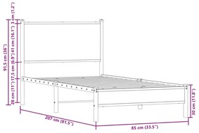 Estrutura de cama com cabeceira 80x200 cm metal carvalho fumado