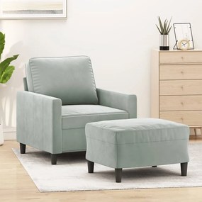 Poltrona com apoio de pés 60 cm veludo cinzento-claro