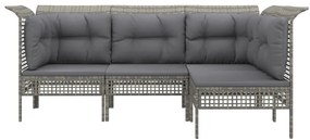 4 pcs conjunto lounge de jardim c/ almofadões vime PE cinzento