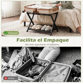 Conjunto de 2 Suportes para Malas Dobráveis, 68 x 41 x 57 cm, Dois Níveis de Arrumação, Preto