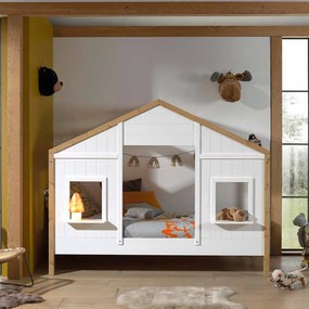 Cama Infantil BABS 90 Desenho Casa Branco/Natural