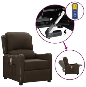 vidaXL Poltrona elevatória de massagens tecido castanho-escuro