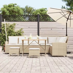 4 pcs conjunto sofás de jardim com almofadões em L vime PE bege