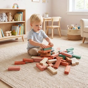 Jogo de Torre de Blocos de Madeira, 15 x 15 x 53 cm, 54 Peças, Multicolor