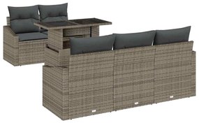 Conjunto de Sofás de Jardim com 6 Peças e Almofadas - Rattan Poliéster