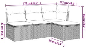 4 pcs conjunto de sofás para jardim c/ almofadões vime PE preto