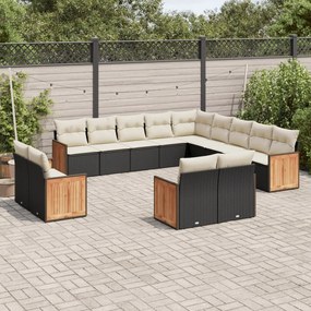 13 pcs conjunto de sofás de jardim com almofadões vime PE preto