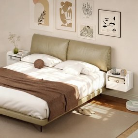 Conjunto de 2 Mesas de Cabeceira Flutuantes 40x29x29 cm com Estação de Carregamento Gaveta Prateleira Aberta Estilo Modernas Brancas