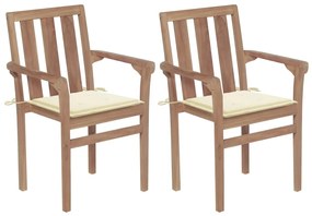 Cadeiras de jardim c/ almofadões cor creme 2 pcs teca maciça