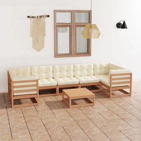 vidaXL 8 pcs conj. lounge jardim almofadões pinho maciço castanho mel