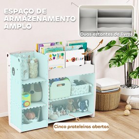 Estante Infantil para Brinquedos 5 Prateleiras Abertas 2 Compartimentos Design de Ursinho Organizador de Brinquedos Branco