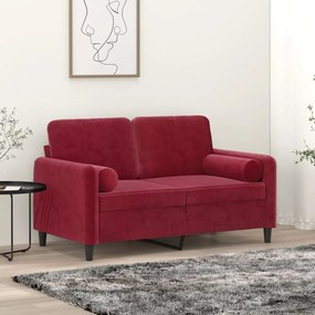 vidaXL Sofá 2 lug. c/ almofadas/almofadões 120cm veludo vermelho tinto
