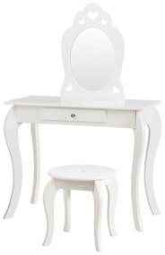 Toucador 2 em 1 com espelho e gaveta removível para meninas 70 x 34 x 105 cm branco