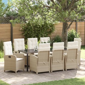 vidaXL Conjunto de Jantar Jardim 9 Peças com Almofadas Bege Rattan Sintético