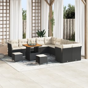 Conjunto de Sofá de Jardim de 13 Peças com Almofadas Preto Rattan Poli