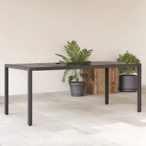 vidaXL Mesa de jardim com tampo de vidro 190x90x75 cm vime PE preto