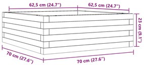 Vaso/floreira de jardim 70x70x23 cm pinho maciço castanho-mel