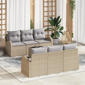 vidaXL Conjunto de Sofá Jardim de 7 peças com Almofadas Bege em Rattan Sintético