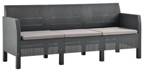 4 pcs conjunto lounge jardim com almofadões vime PP antracite