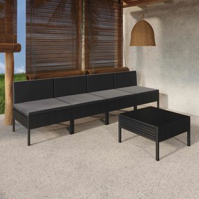 vidaXL 5 pcs conjunto lounge de jardim c/ almofadões vime PE preto